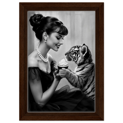 Audrey Hepburn Tiger Cub Art Print Dark Brown Wood Frame 20x30 cm 8x12″ Framed Canvas