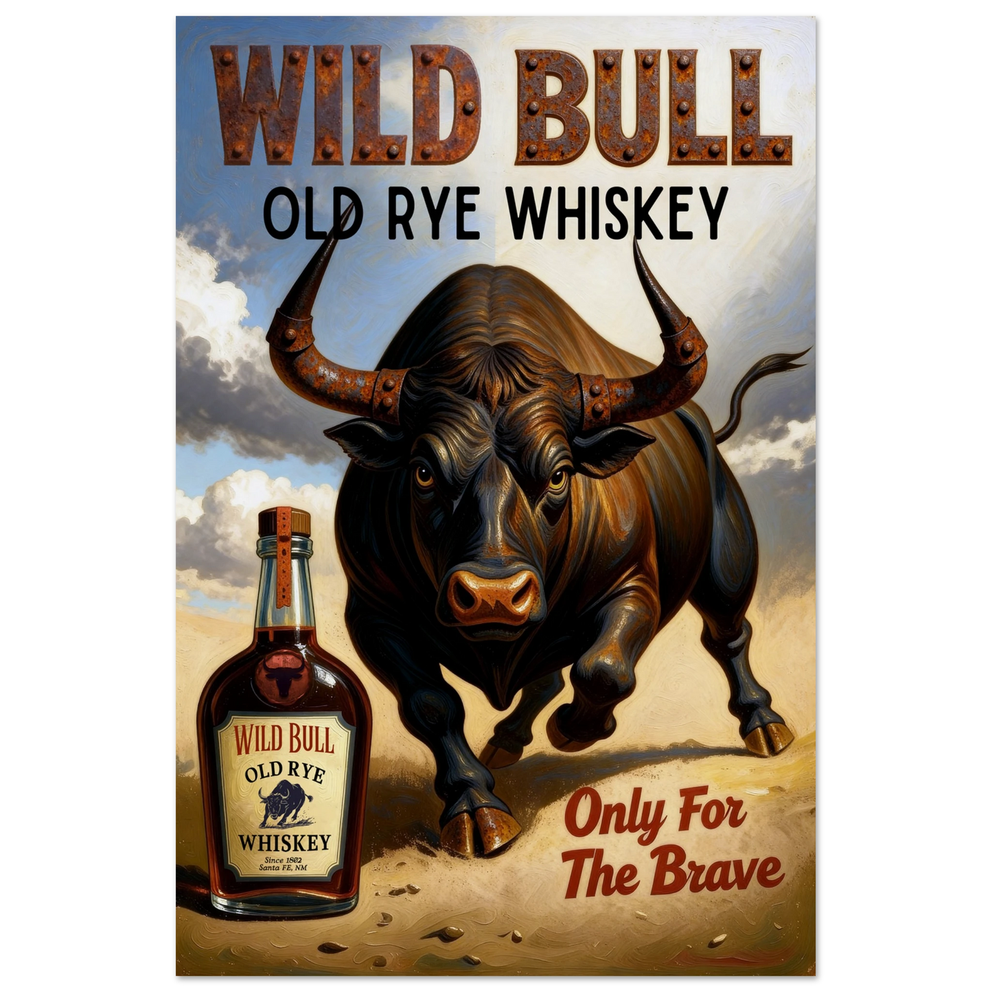 Wild Bull Old West Rye Whiskey Poster Print 60x90 cm 24x36″ Museum-Quality Matte Poster No Frame