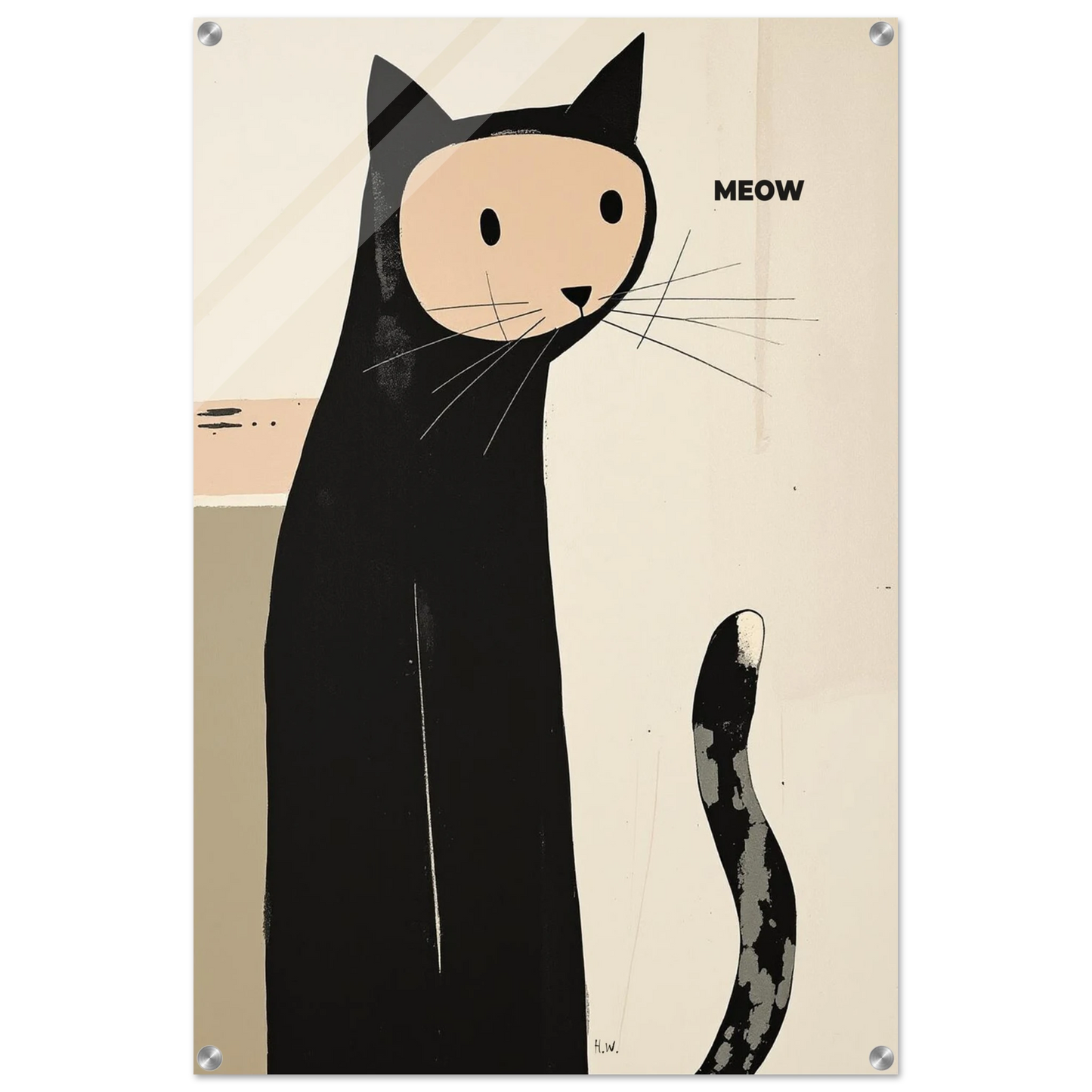 Quirky Modern Cat Art Poster Print 60x90 cm 24x36″ Sleek Acrylic Print No Frame