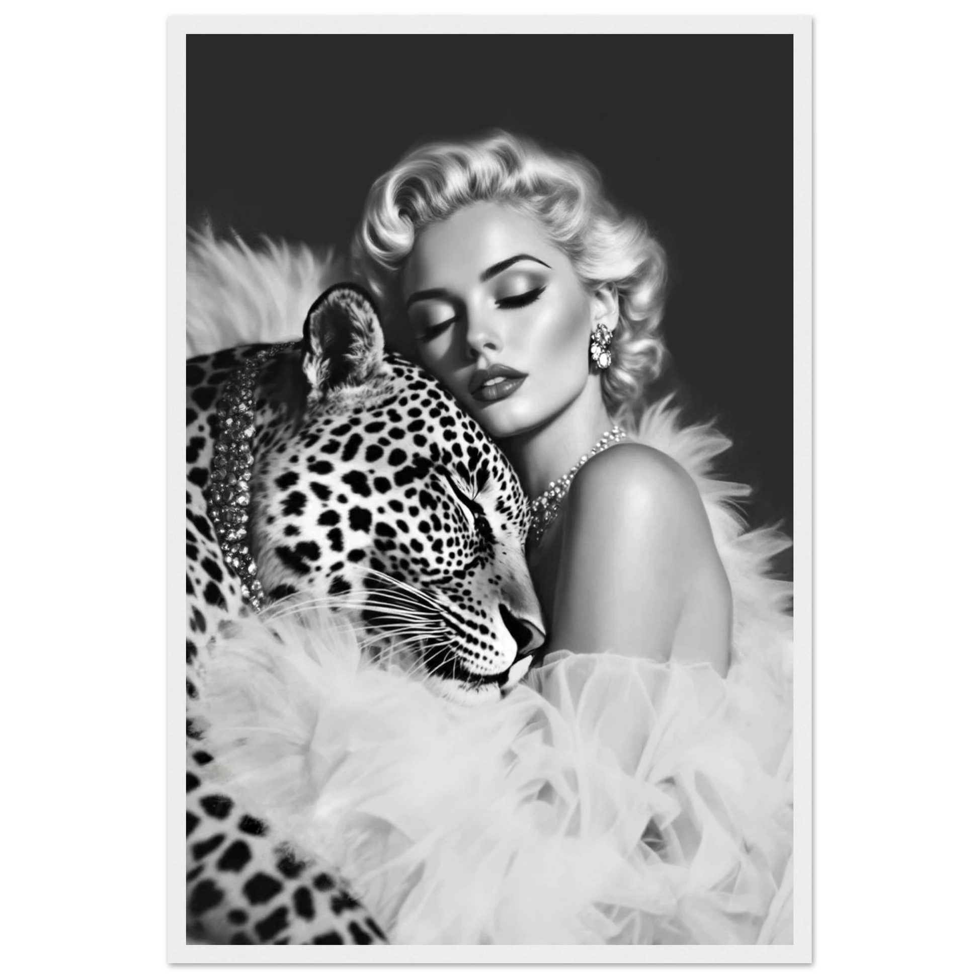 Marilyn Monroe Glam Leopard Art Print White Wood Frame 40x60 cm 16x24″ Premium Matte Paper Wooden Framed Poster