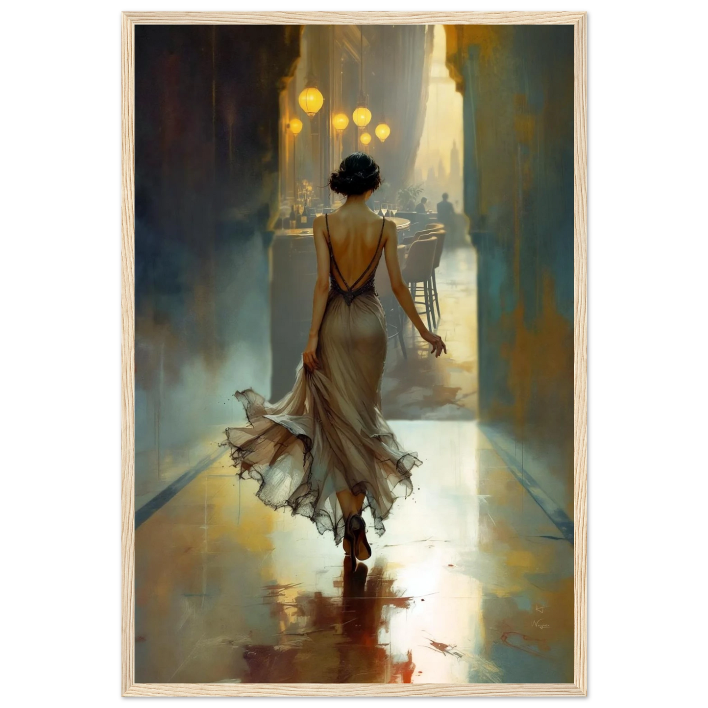 1920s Speakeasy Art Deco Print Light Wood Frame 40x60 cm 16x24″ Premium Matte Paper Wooden Framed Poster