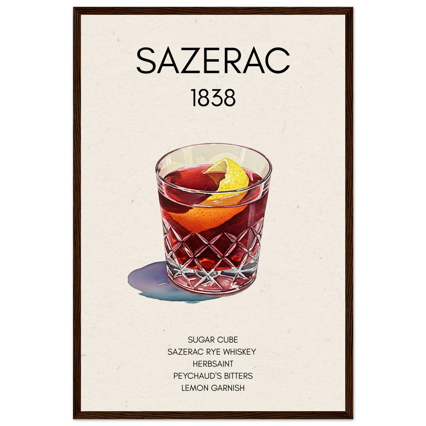 Sazerac Cocktail Bar Poster Print Dark Brown Wood Frame 40x60 cm 16x24″ Museum-Quality Matte Paper Wooden Framed Poster