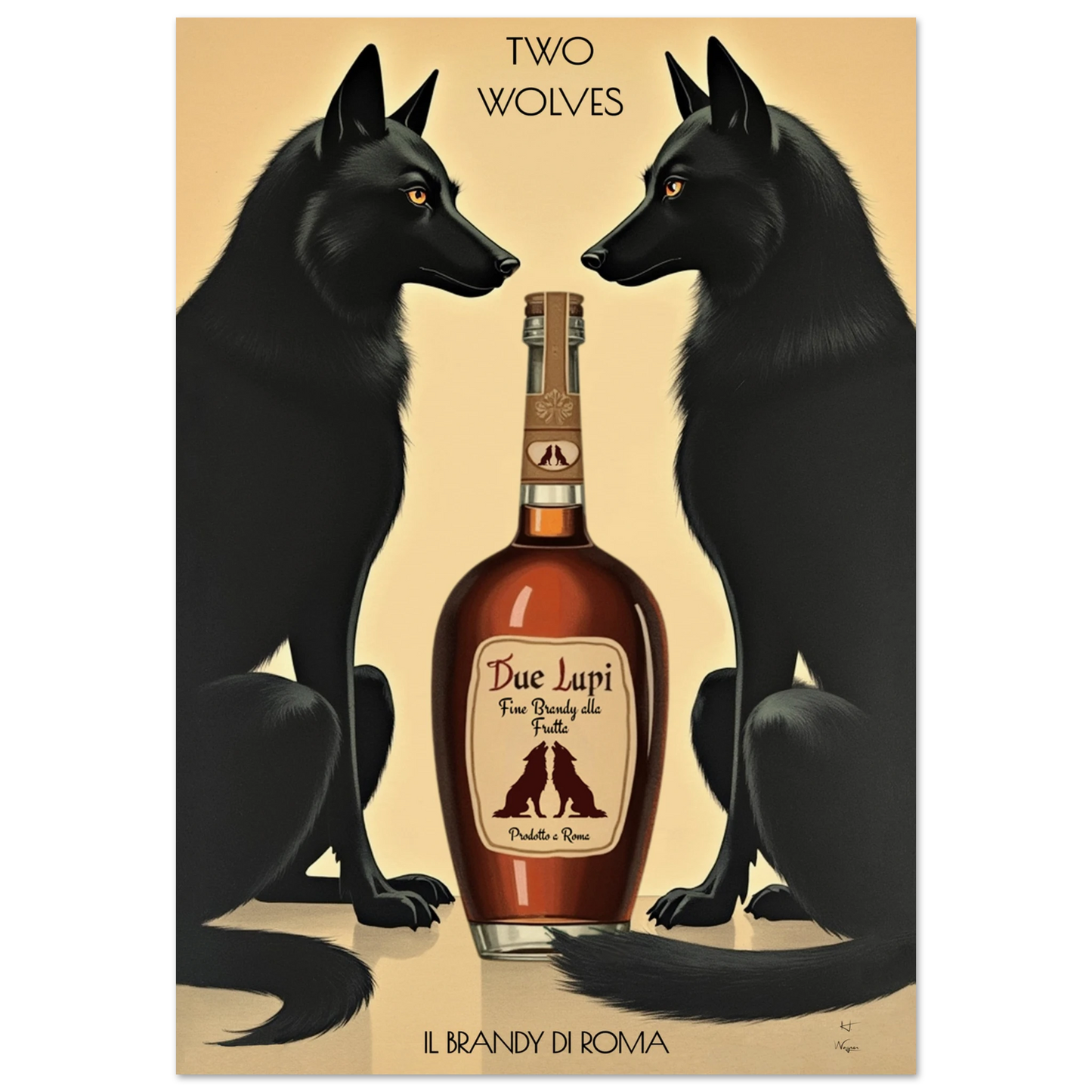 Two Wolves Italian Cocktail Bar Art Print 70x100 cm 28x40″ Museum-Quality Matte Paper Poster No Frame