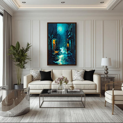 Blue Moon Night Street Scene Art Print