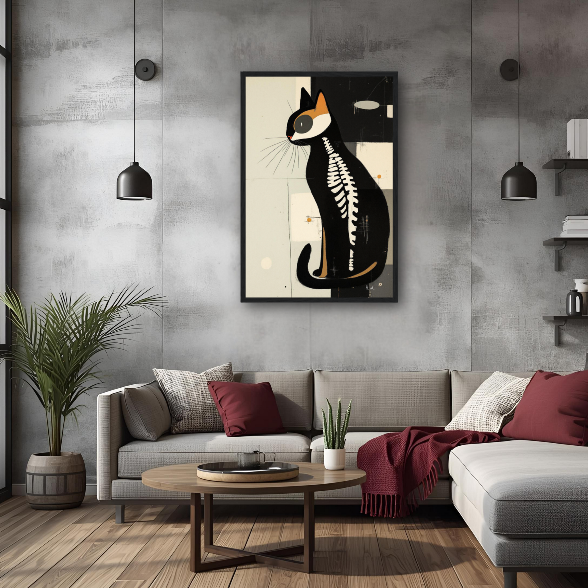 Modern Cat Skeleton Abstract Art Poster Print