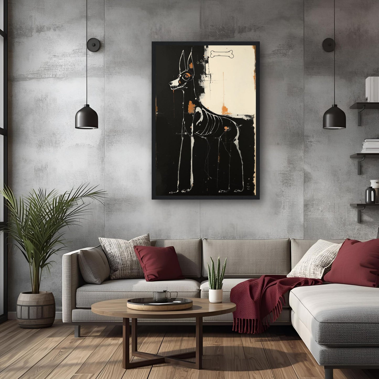 X-ray Skeleton Dog Abstract Art Poster Print