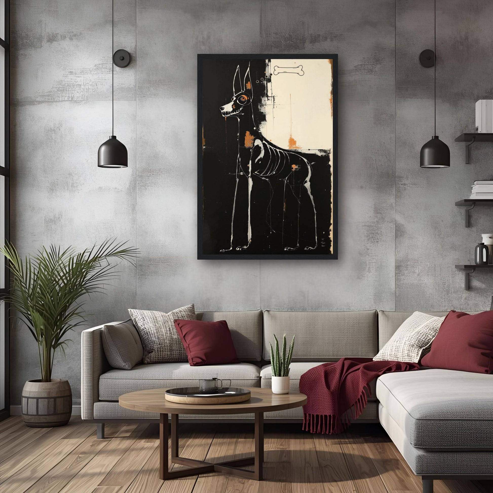 X-ray Skeleton Dog Abstract Art Poster Print