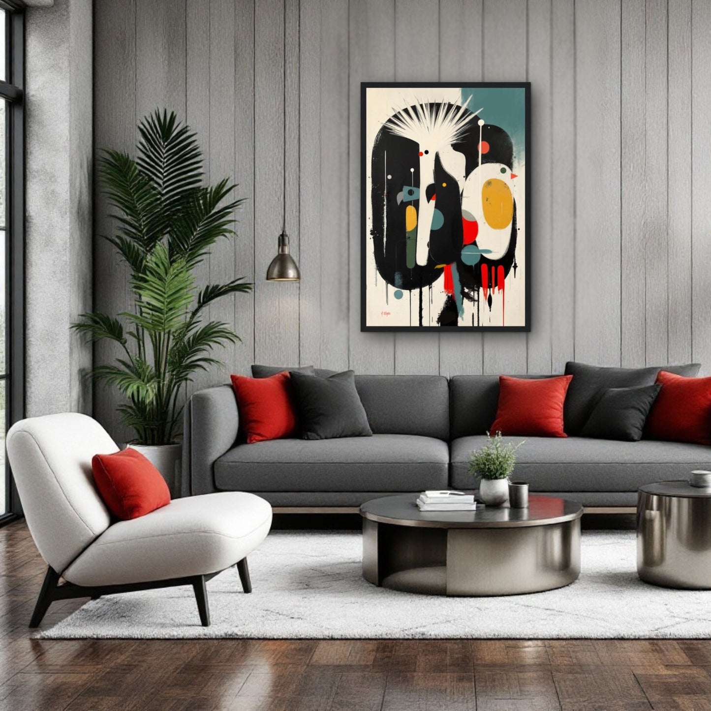 Modern Cockatoo Bird Art Poster Print - Framed Tropical Mid- Century Wall Decor