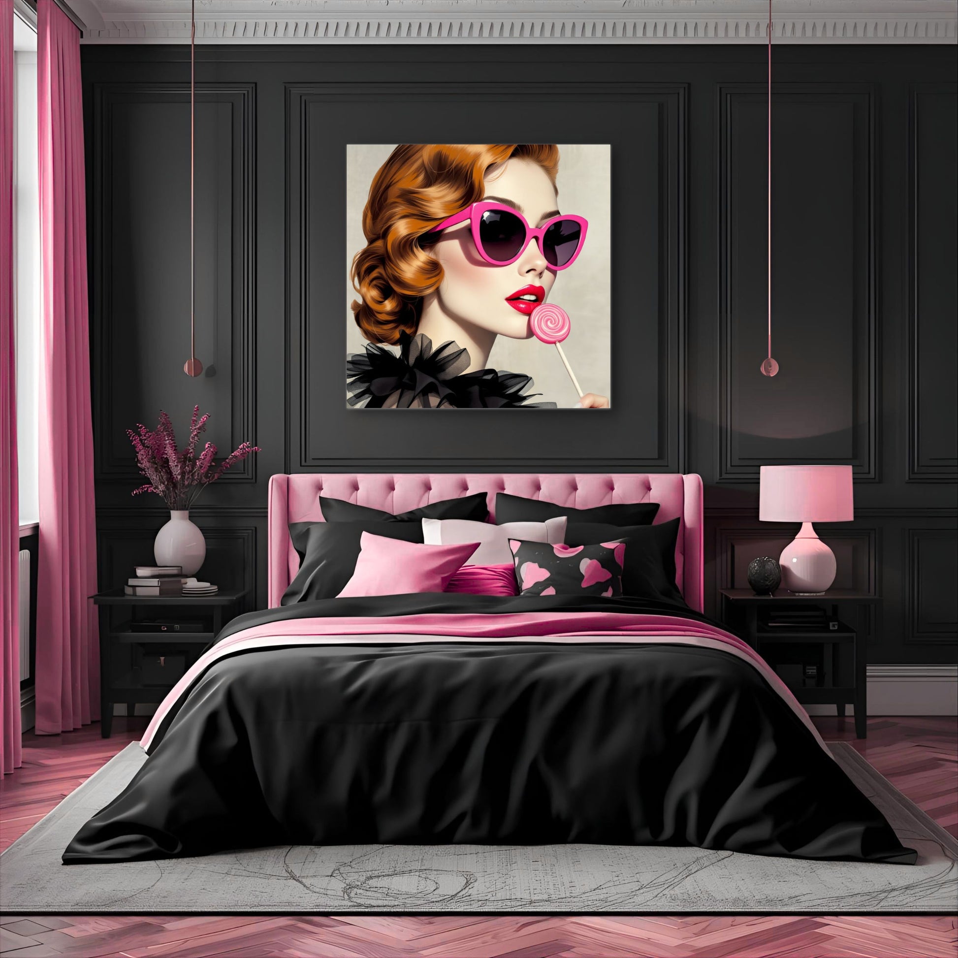 Retro Glam Fashion Model Lollipop Art Print Gallery Wrapped Canvas 30x30 cm 12x12″