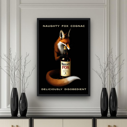 Naughty Fox Cognac Vintage Bar Art Poster Print - Man Cave Wall Decor
