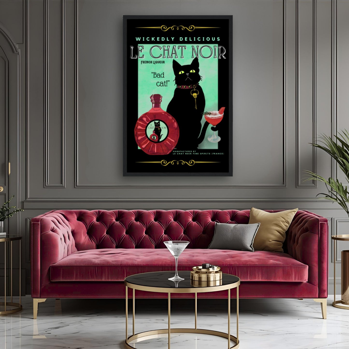Black Cat Cocktail French Art Deco Print
