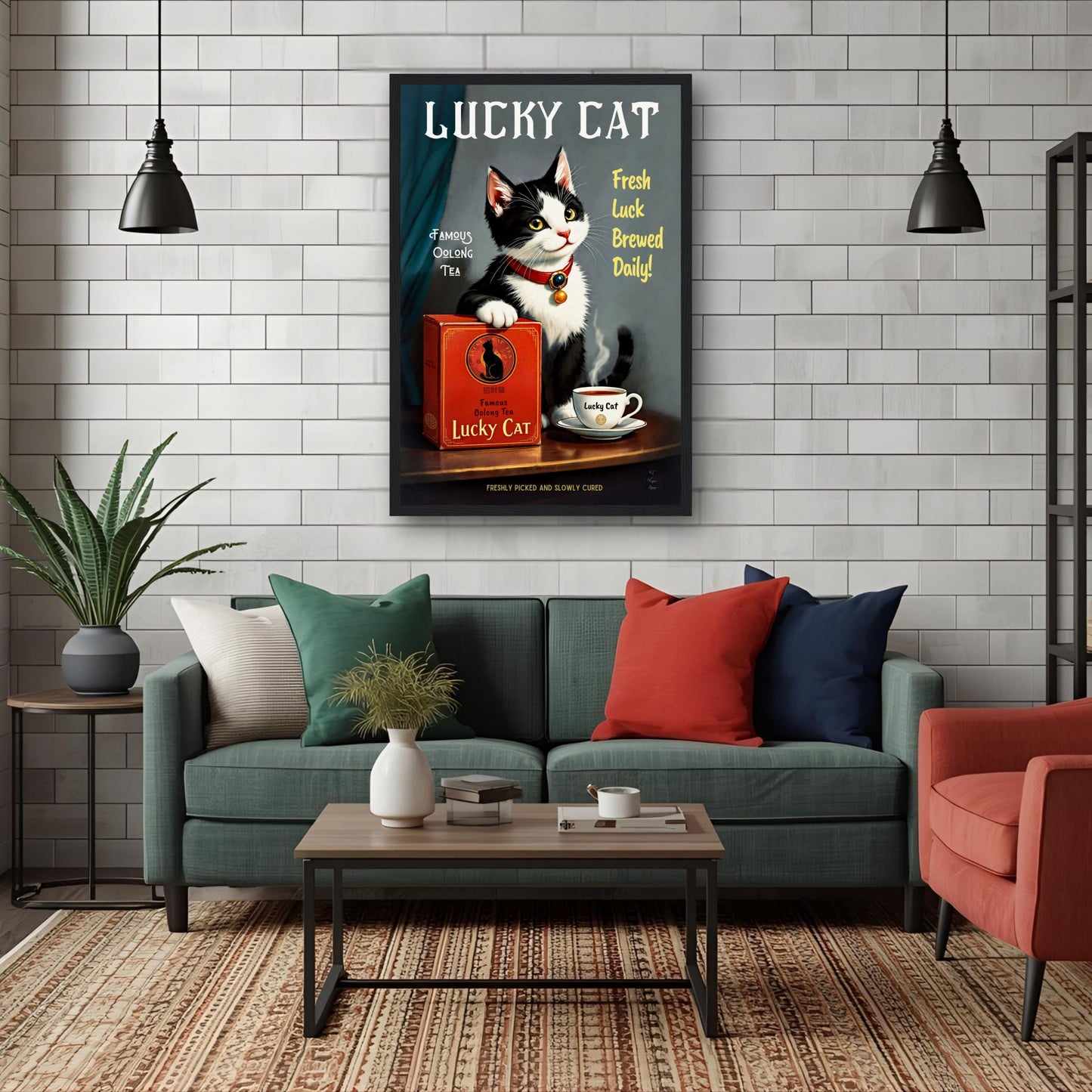 Lucky Tuxedo Cat Tea Kitchen Art Print