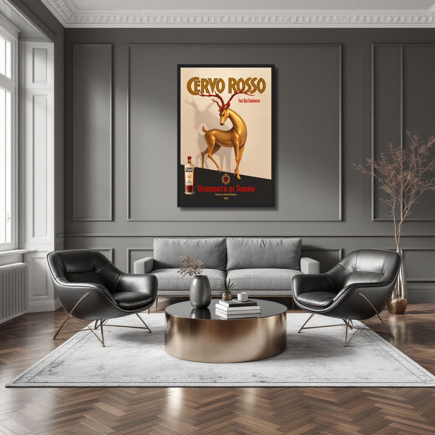 Art Deco Golden Deer Cocktail Bar Poster Print