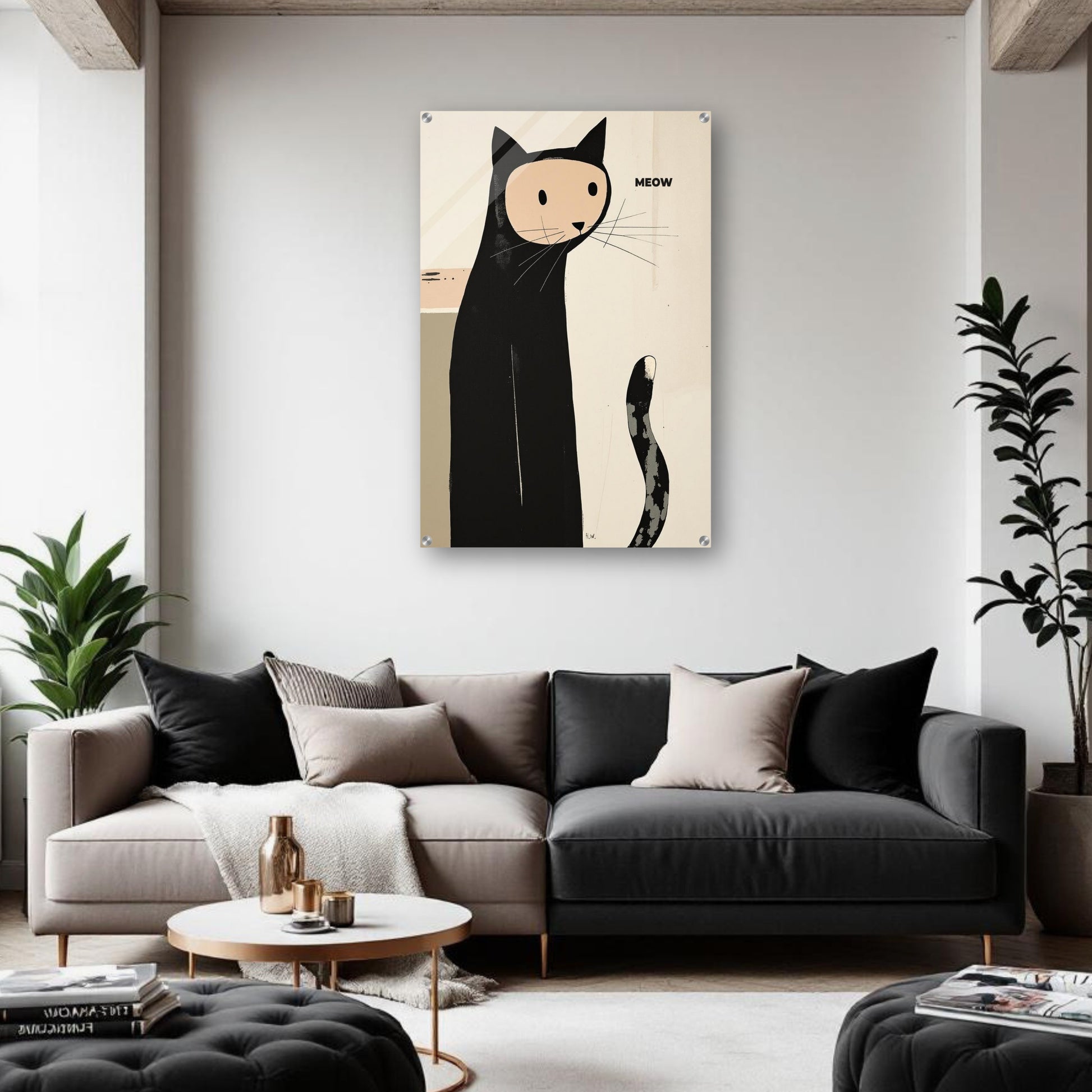 Quirky Modern Cat Art Poster Print