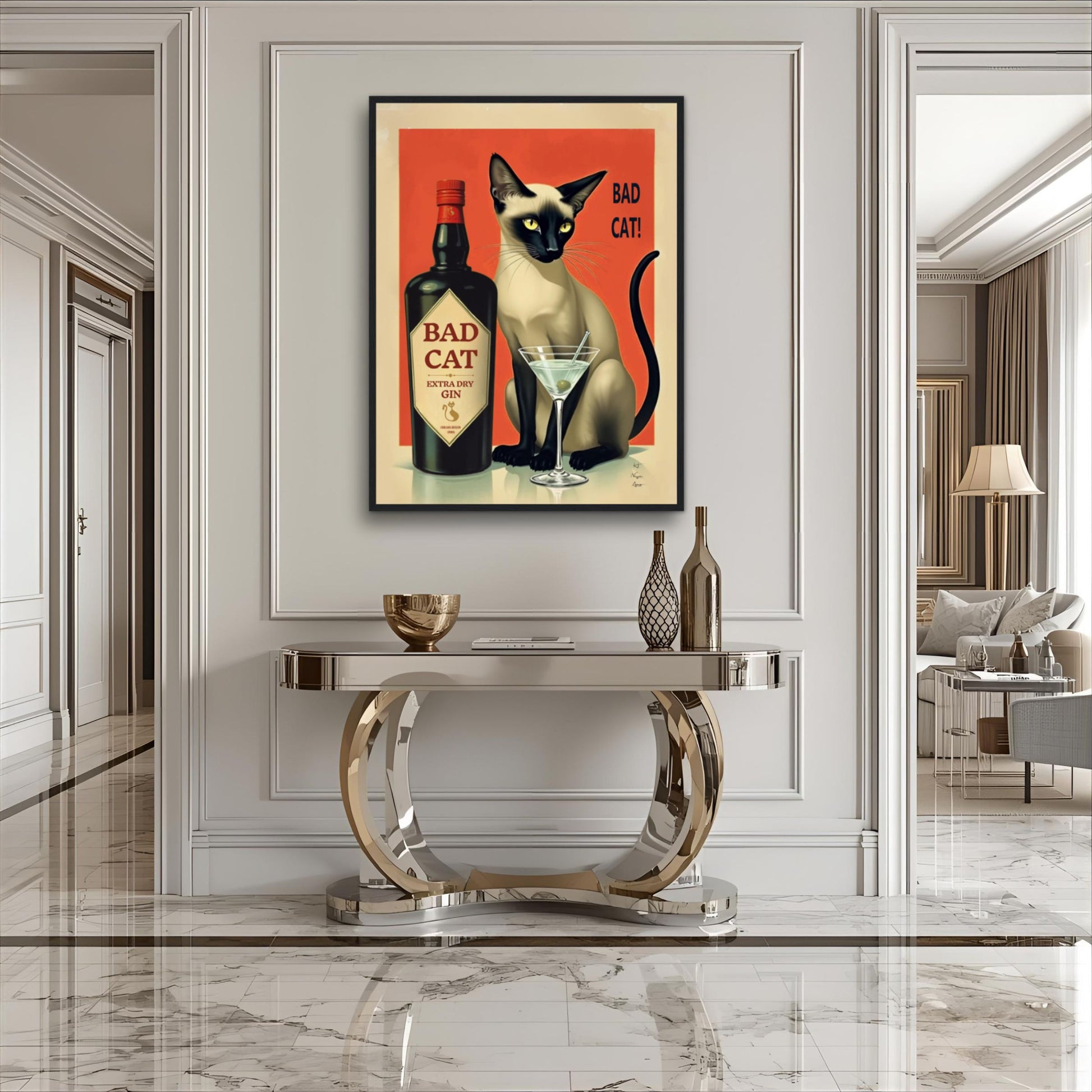 Siamese Cat Gin Martini Cocktail Art Print