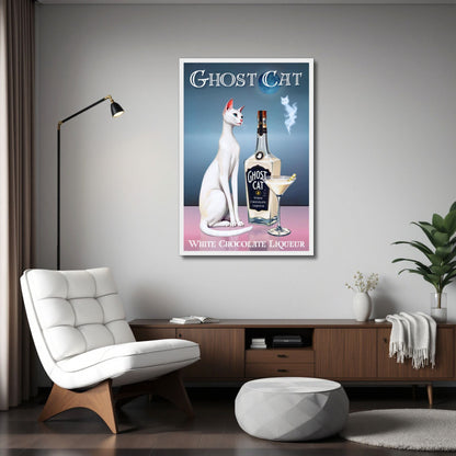 White Cat Chocolate Martini Cocktail Bar Art Print 60x90 cm 24x36″ Classic Matte Paper Wooden Framed Poster Black Wood frame