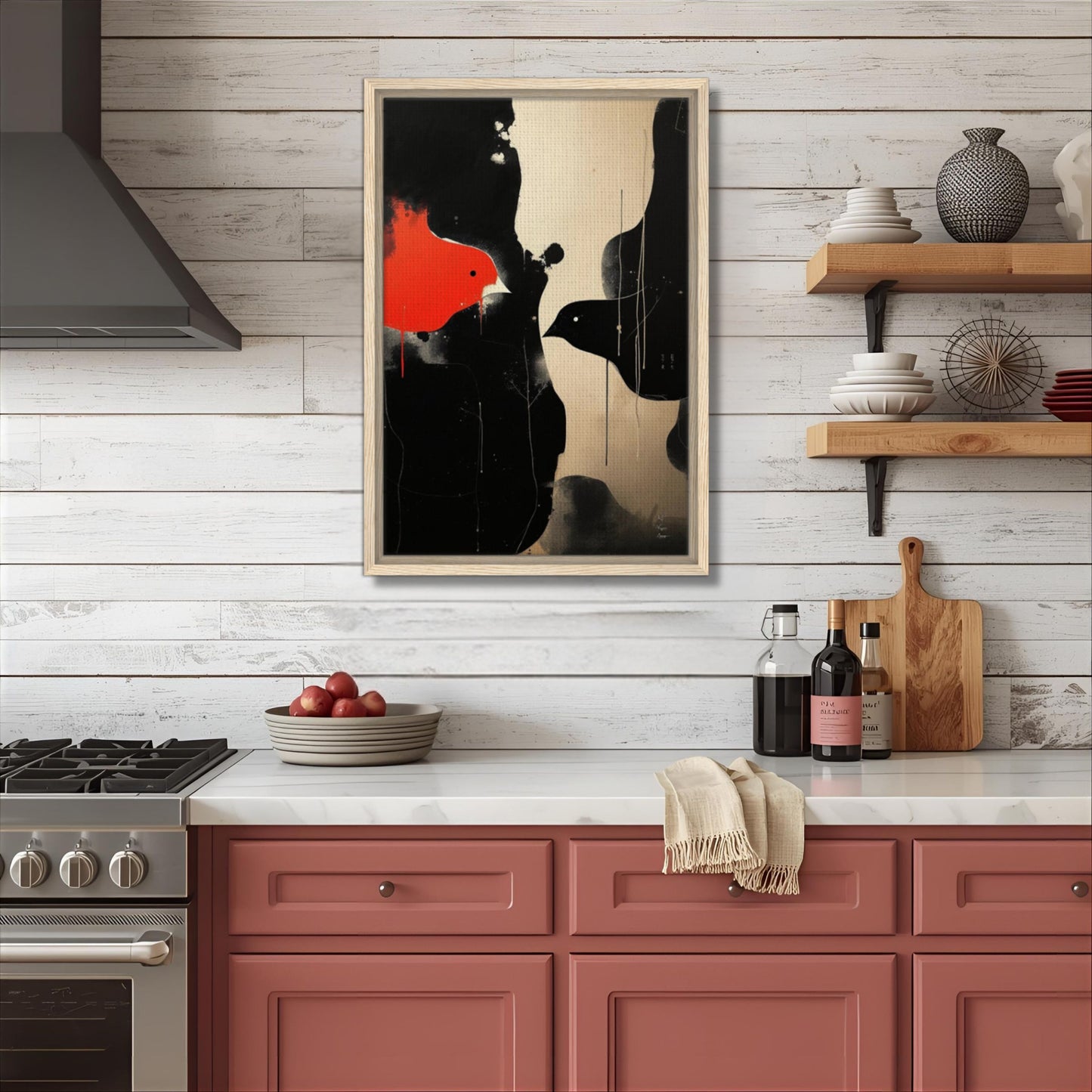 Abstract Bird Minimalist Fine Art Print 60x90 cm 24x36″ Framed Canvas Dark Brown Wood Frame