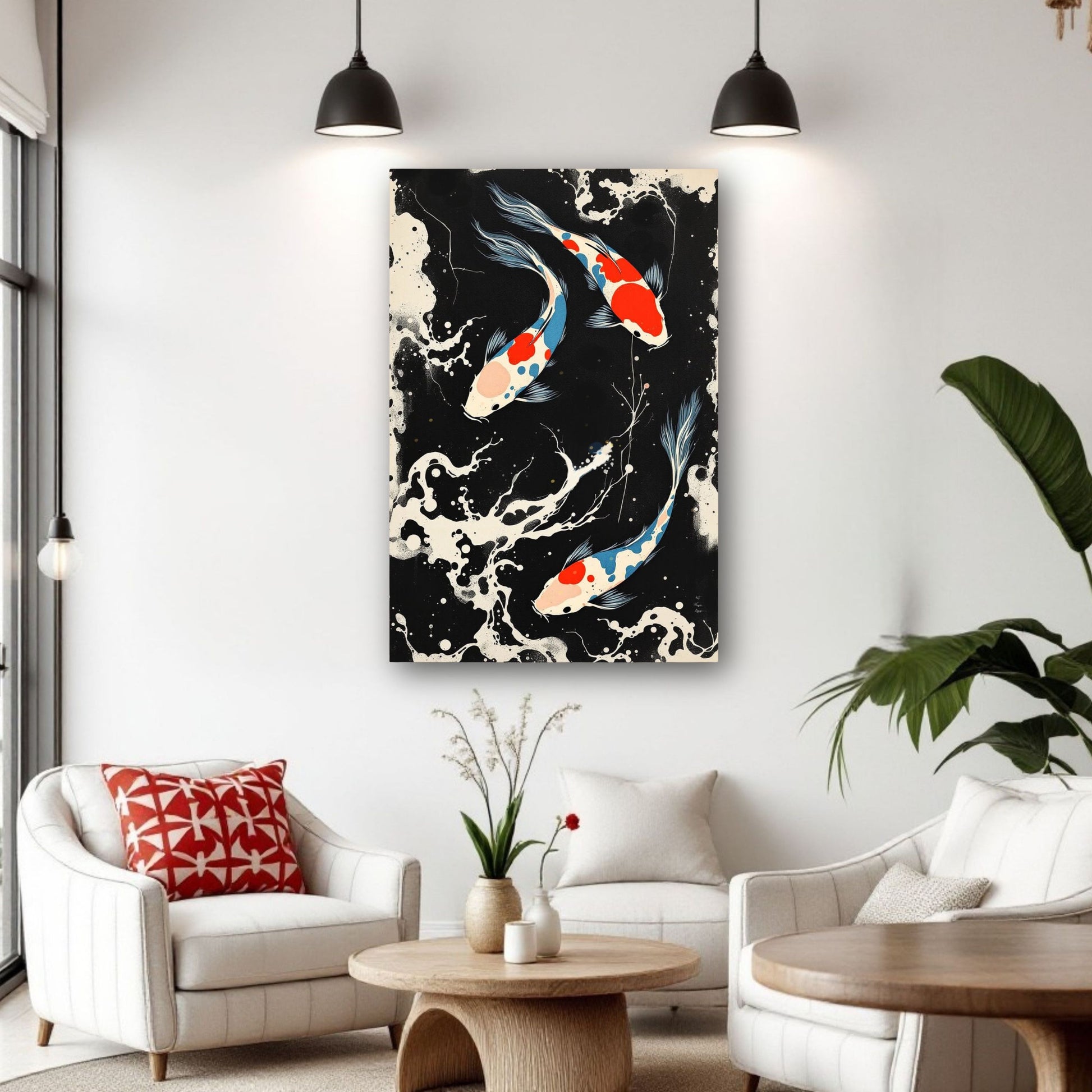 Modern Black White Koi Fish Ocean Art Print