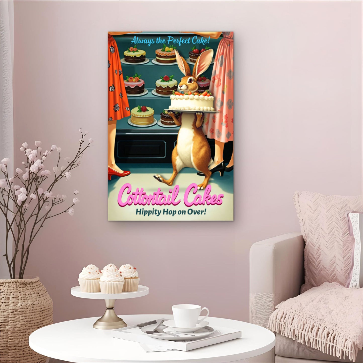 Cottontail Cakes 1950s Rabbit Art Print