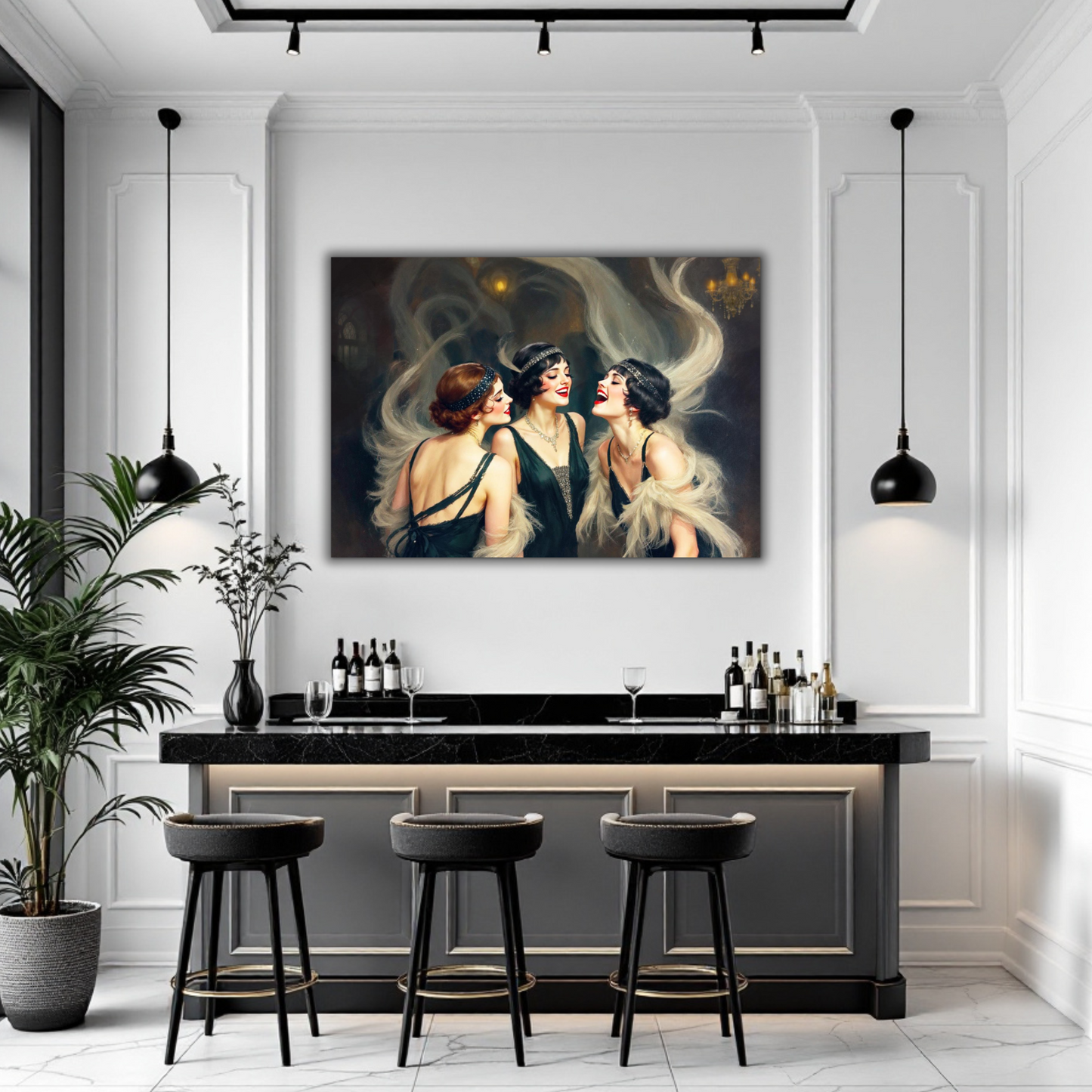 Flapper Girls Speakeasy Gatsby Art Print Dark Brown Wood Frame 60x90 cm 24x36″ Classic Matte Framed Poster