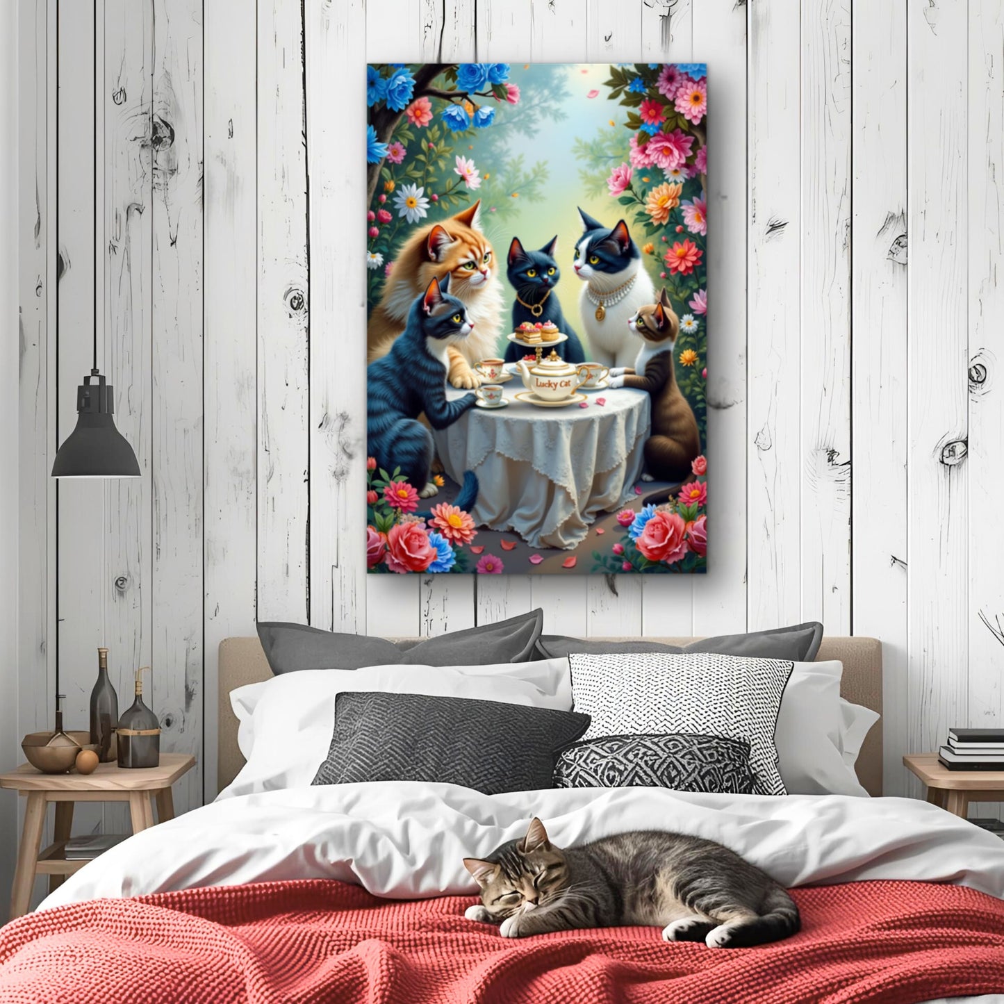 Lucky Cat Garden Tea Party Kitchen Art Print