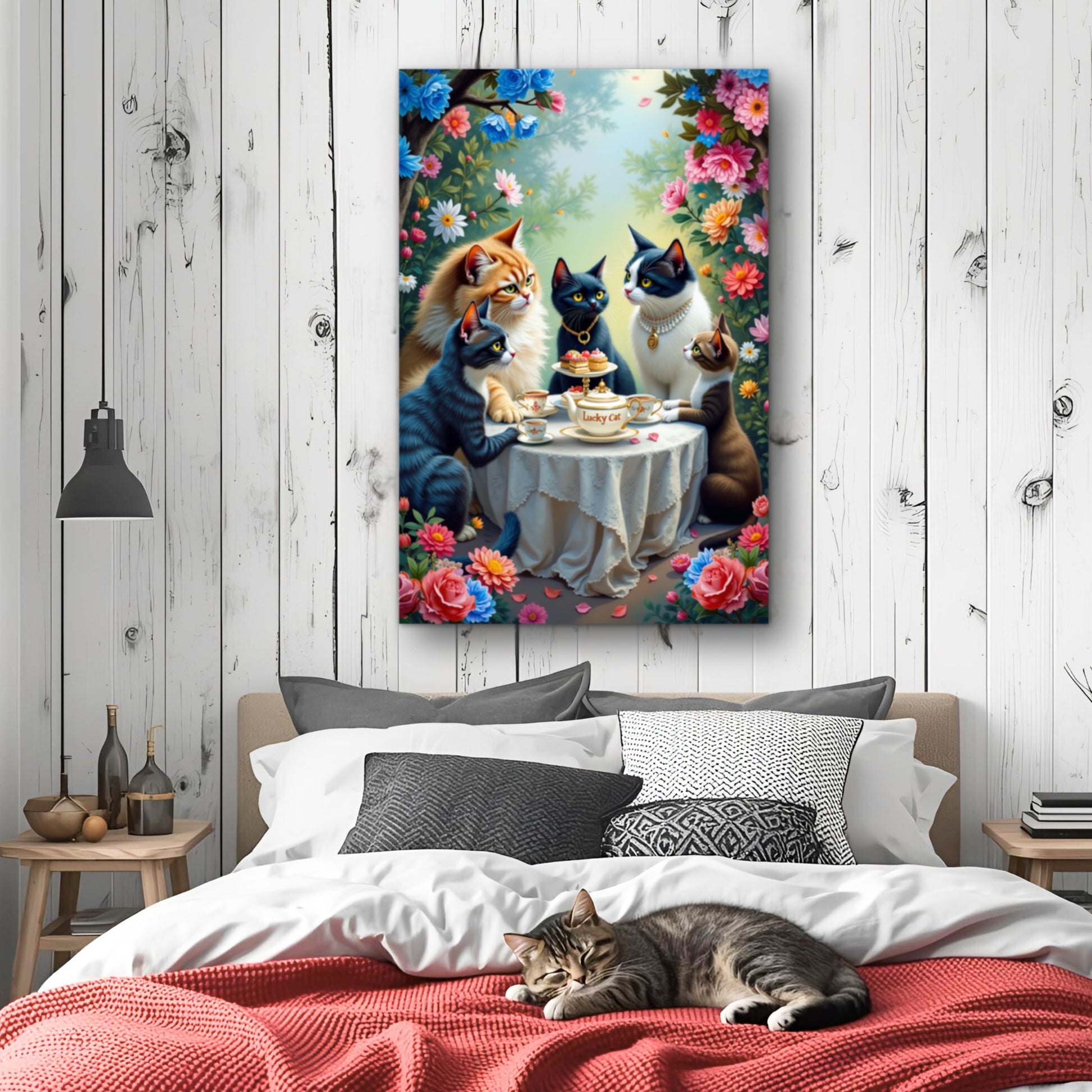Lucky Cat Garden Tea Party Kitchen Art Print