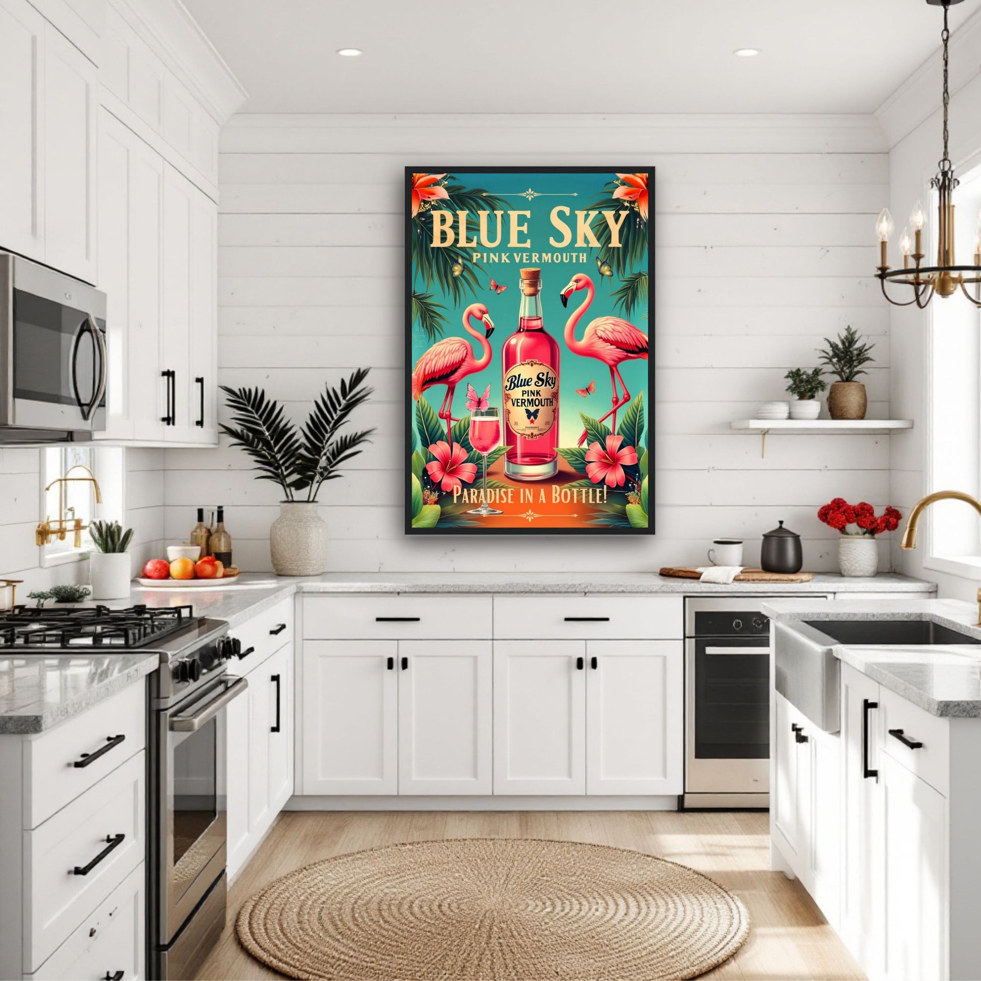 Vintage Pink Flamingo Tiki Bar Art Print