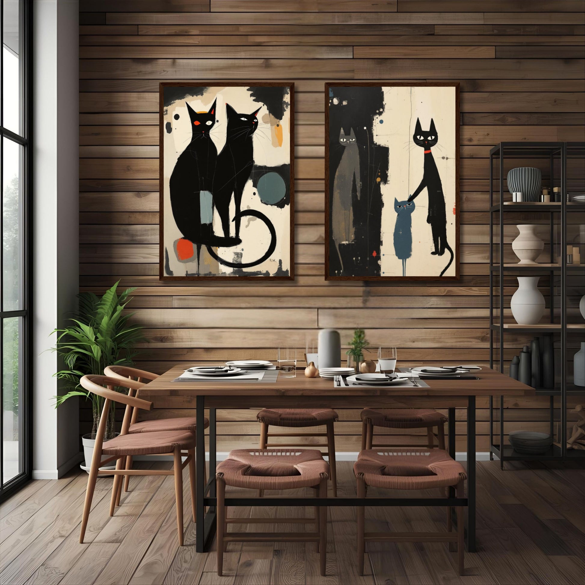 Abstract Crazy Cat Duo Art Print