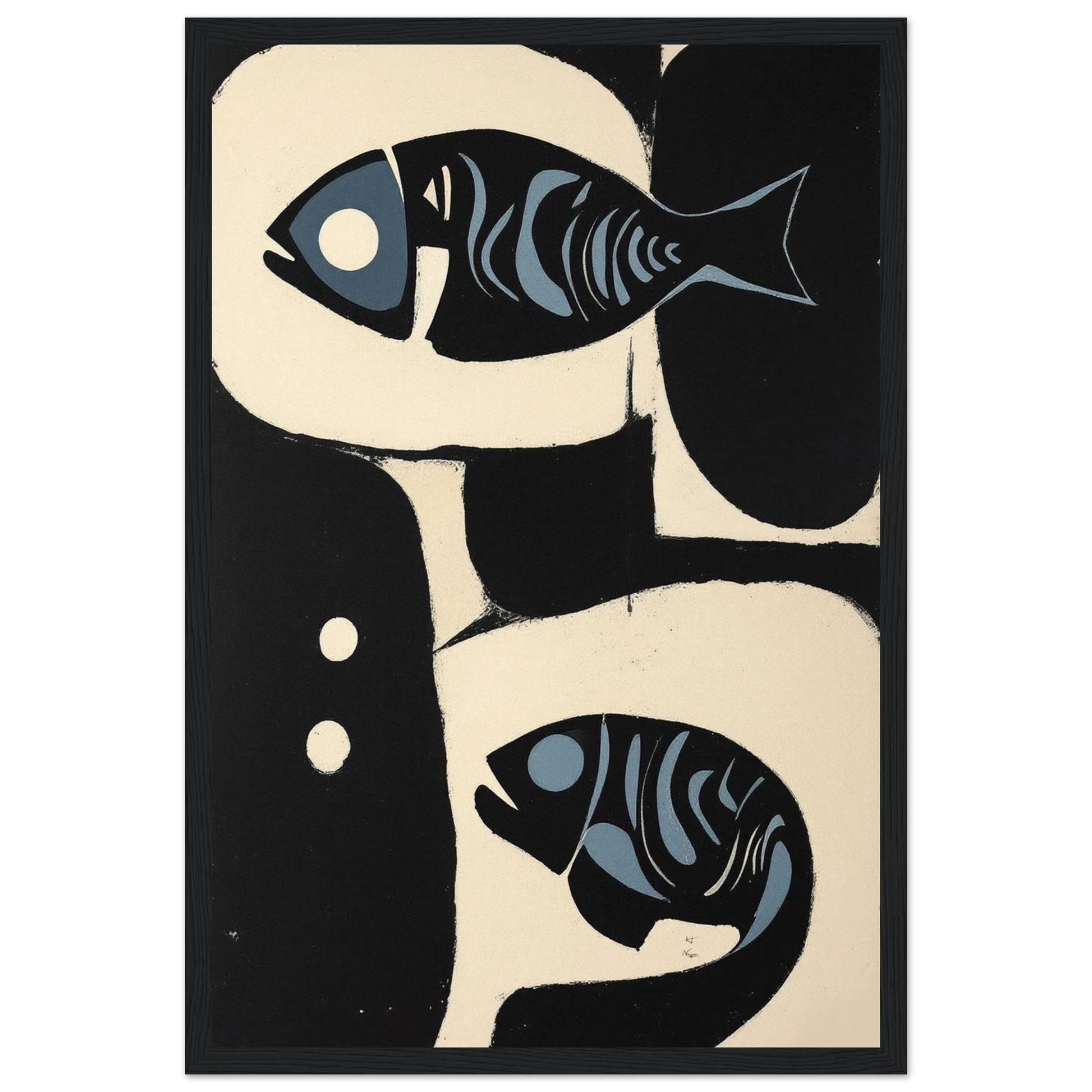 Abstract Mid-Century Modern Fish Art Print Black Wood Frame 30x45 cm 12x18″ Classic Matte Paper Wooden Framed Poster