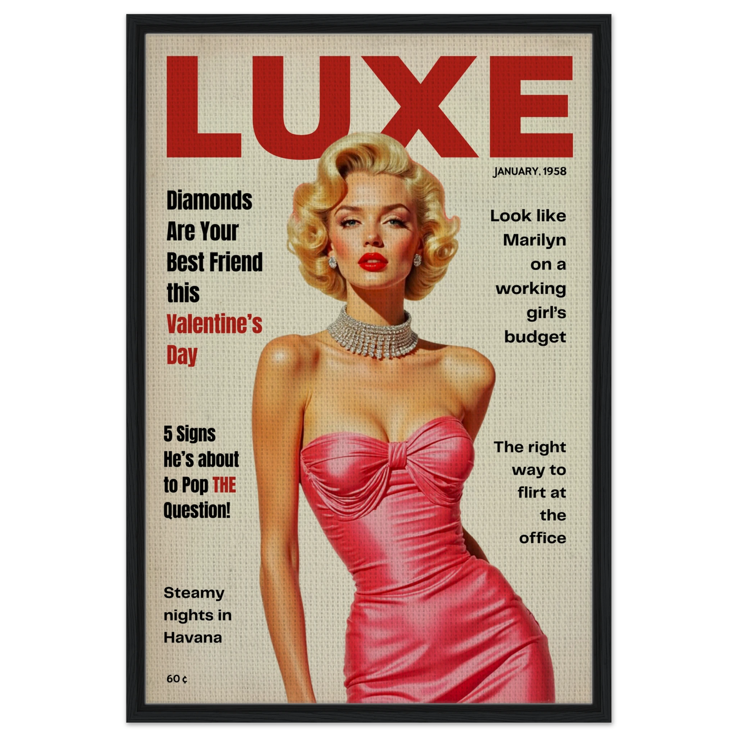 Marilyn Monroe Hollywood Glam Art Print 60x90 cm 24x36″ Framed Canvas Black Wood Frame