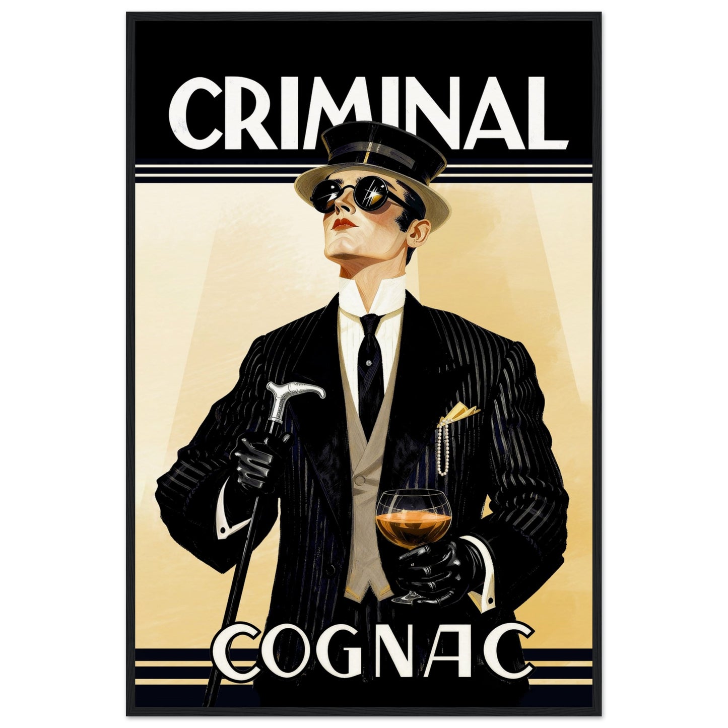 Criminal Cognac 1920s Art Deco Print 60x90 cm 24x36″ Museum-Quality Matte Framed Poster - Black Wood