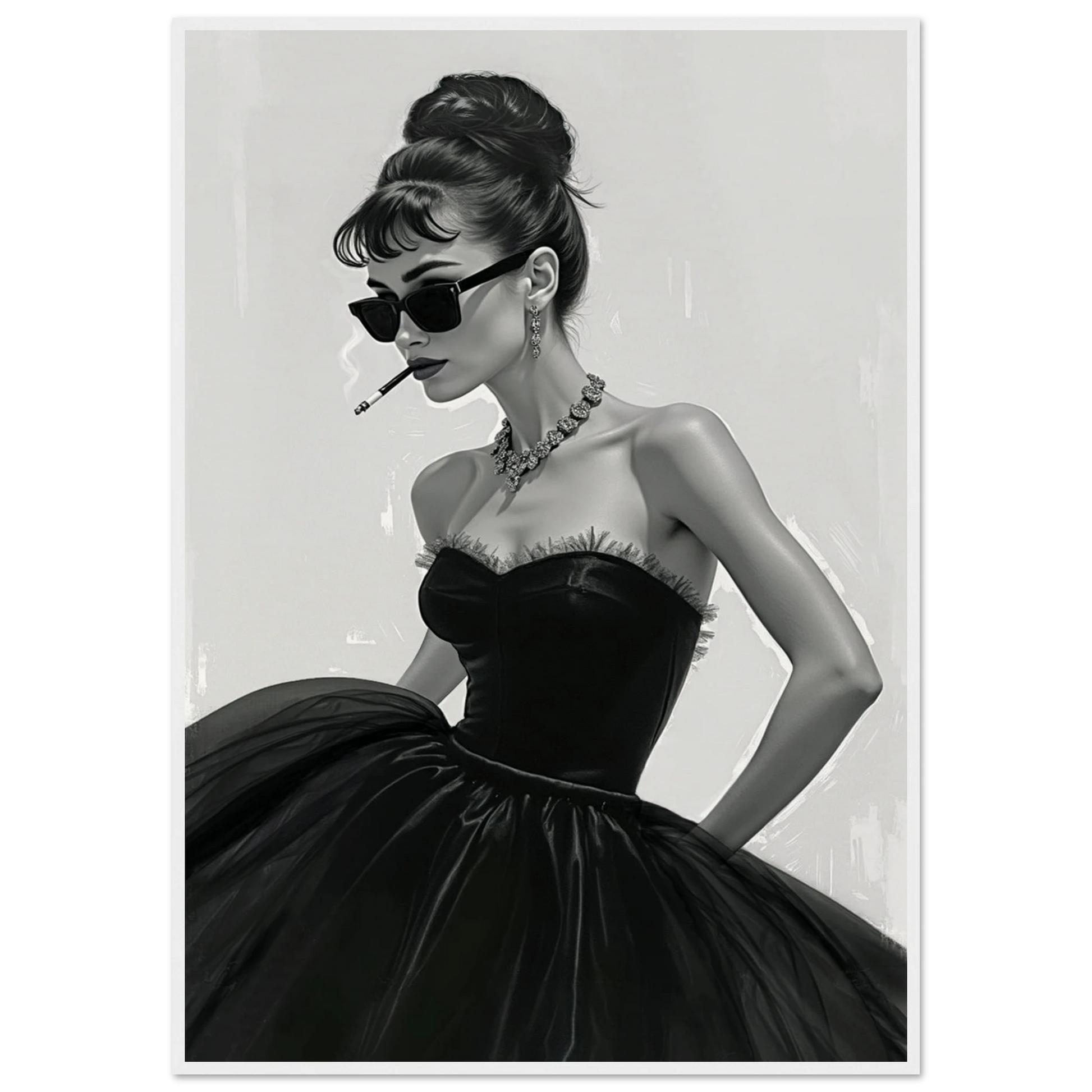 Audrey Hepburn Smoking Fashion Art Print White Wood Frame 70x100 cm 28x40″ Museum-Quality Matte Paper Wooden Framed Poster