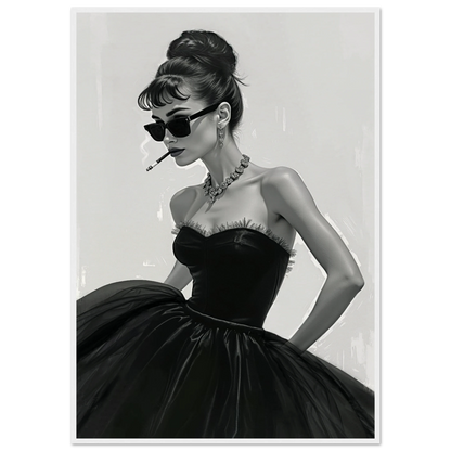 Audrey Hepburn Smoking Fashion Art Print White Wood Frame 70x100 cm 28x40″ Museum-Quality Matte Paper Wooden Framed Poster