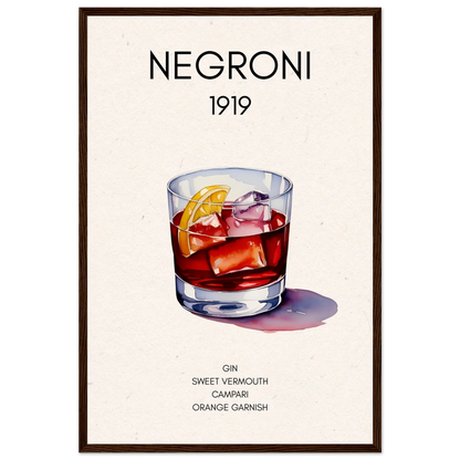 Negroni Cocktail Bar Art Print Dark Brown Wood Frame 40x60 cm 16x24″ Premium Matte Paper Wooden Framed Poster