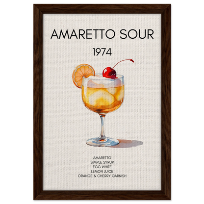 Amaretto Sour Cocktail Bar Art Print Dark Brown Wood Frame 30x45 cm 12x18″ Framed Canvas