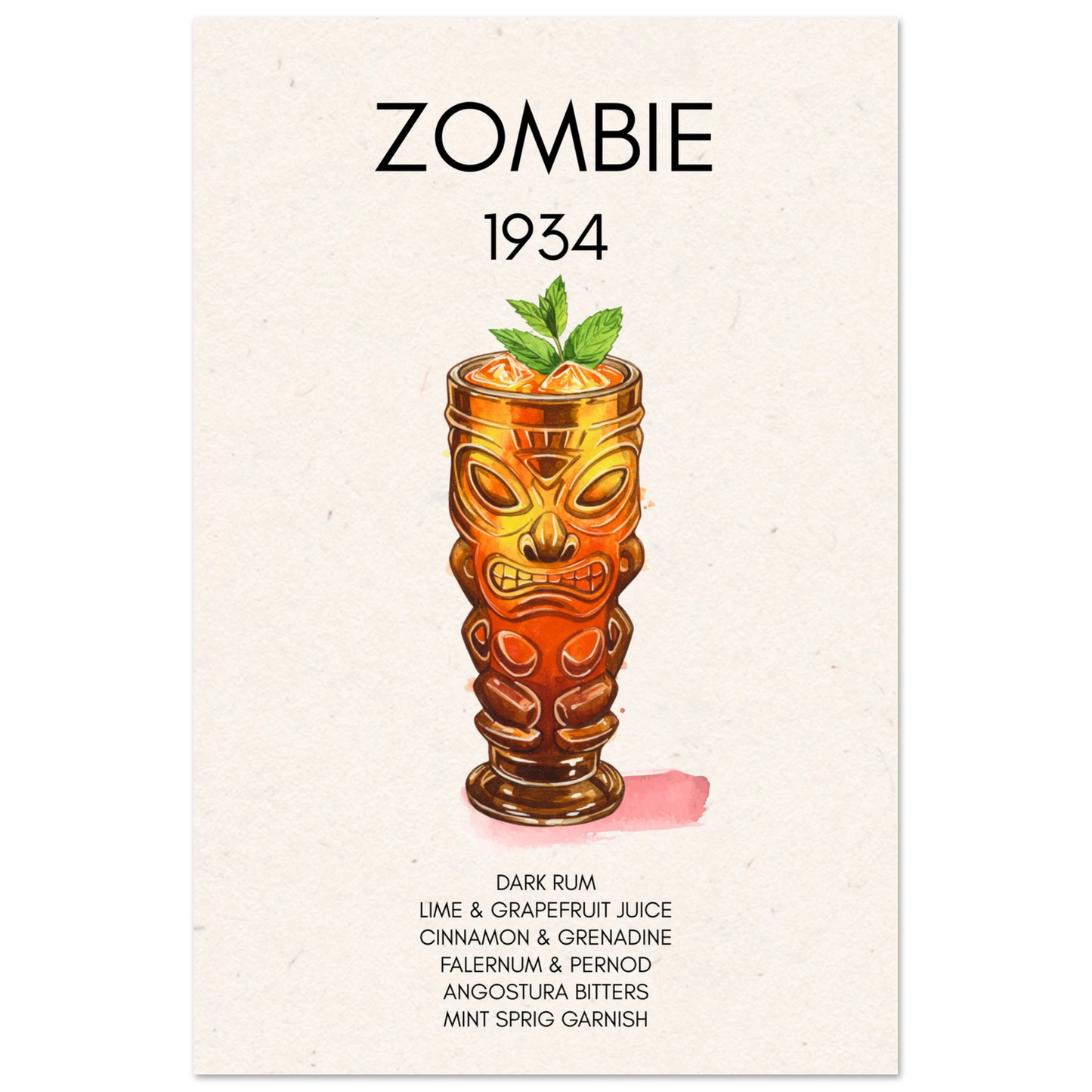 Zombie Tiki Cocktail Bar Poster Print No Frame 30x45 cm 12x18″ Classic Matte Paper Poster