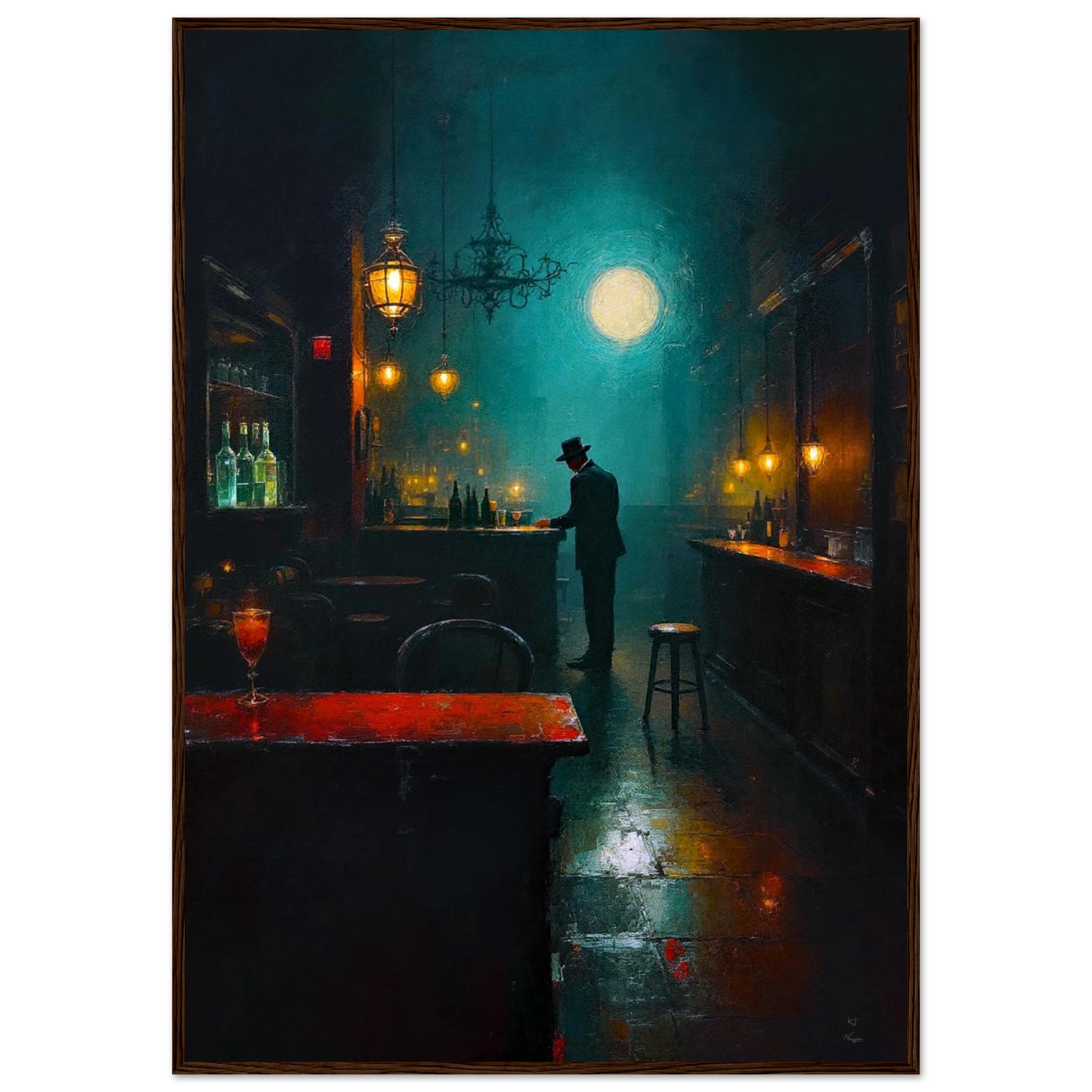 Speakeasy Bootleg Prohibition Bar Art Print Dark Brown Wood Frame 70x100 cm 28x40″ Premium Matte Framed Poster