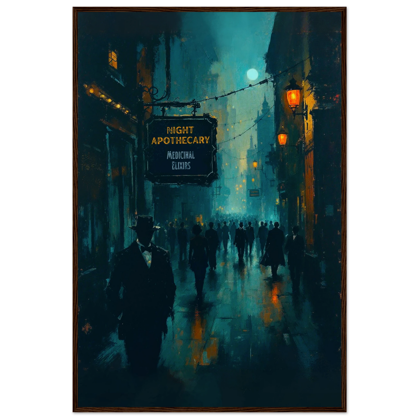 Prohibition Speakeasy Moody Nightlife Art Print Dark Brown Wood Frame 60x90 cm 24x36″ Museum-Quality Matte Framed Poster