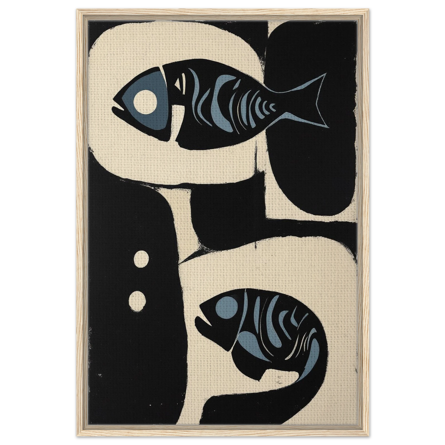 Abstract Mid-Century Modern Fish Art Print Light Wood Frame 60x90 cm 24x36″ Framed Canvas