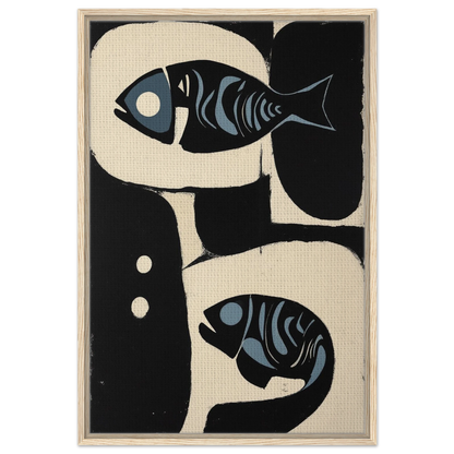 Abstract Mid-Century Modern Fish Art Print Light Wood Frame 60x90 cm 24x36″ Framed Canvas