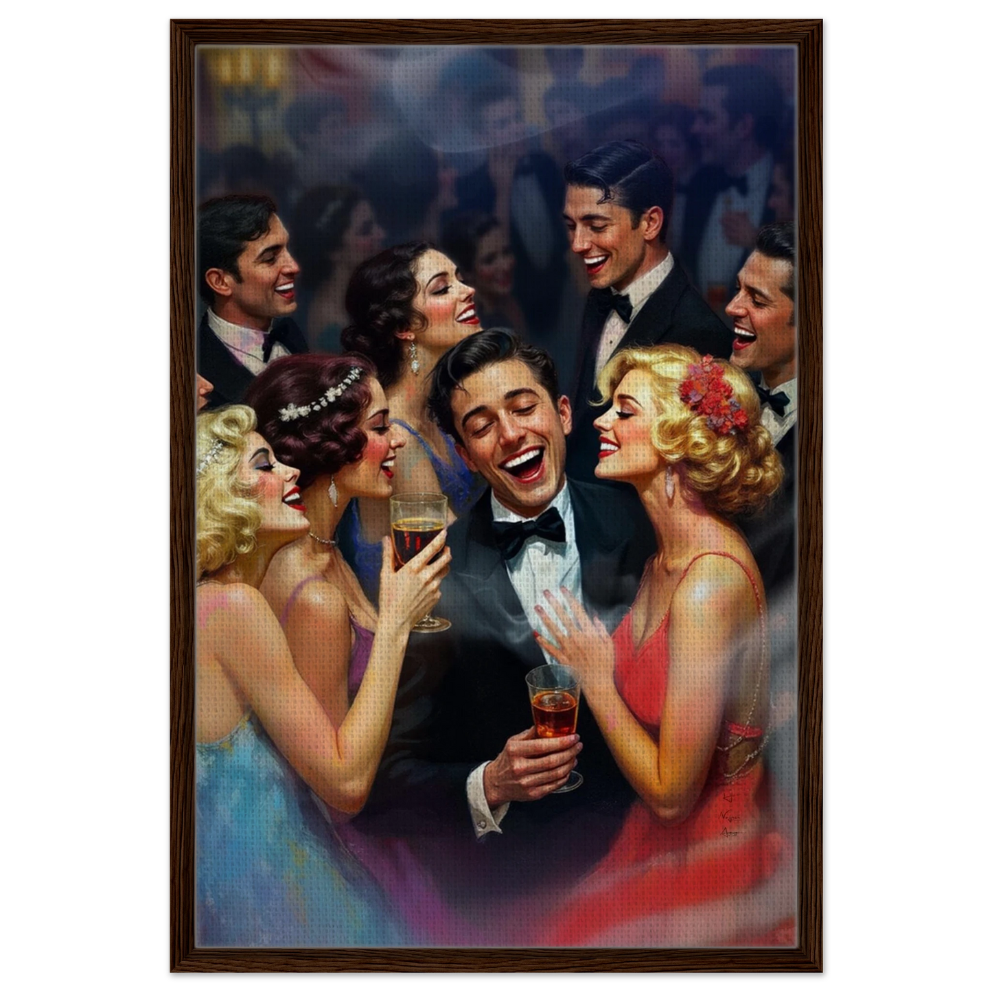 Art Deco Great Gatsby Party Print Dark Brown Wood Frame 60x90 cm 24x36″ Framed Canvas
