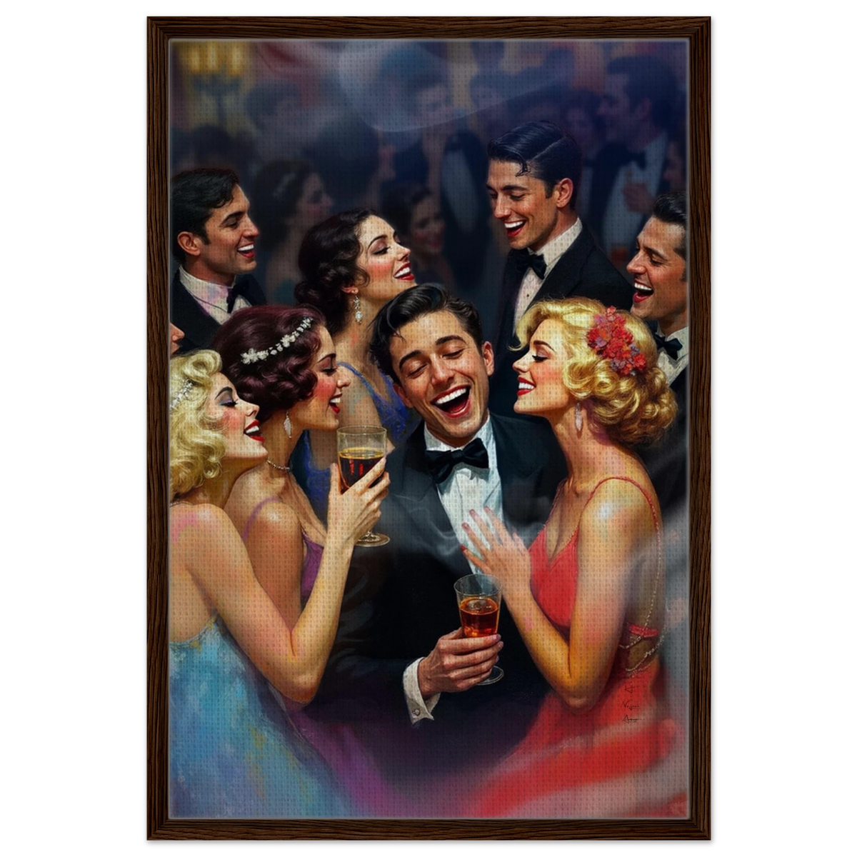 1920s Great Gatsby Speakeasy Party Art Print Dark Brown Wood Frame 60x90 cm 24x36″ Framed Canvas