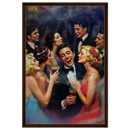 1920s Great Gatsby Speakeasy Party Art Print Dark Brown Wood Frame 60x90 cm 24x36″ Framed Canvas