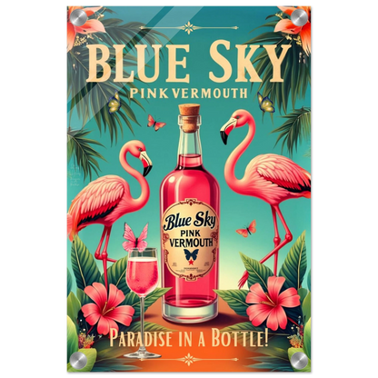 Vintage Pink Flamingo Tiki Bar Art Print 30x45 cm 12x18″ Sleek Acrylic Print No Frame