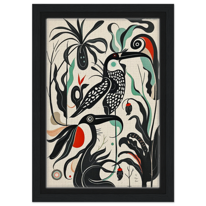 Mid-Century Modern Tropical Bird Art Print Black Wood Frame 20x30 cm 8x12″ Framed Canvas