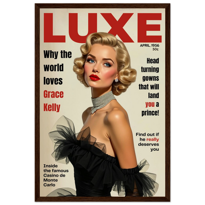 Grace Kelly Hollywood Glam Magazine Art Print Dark Brown Wood Frame 30x45 cm 12x18″ Premium Matte Framed Poster