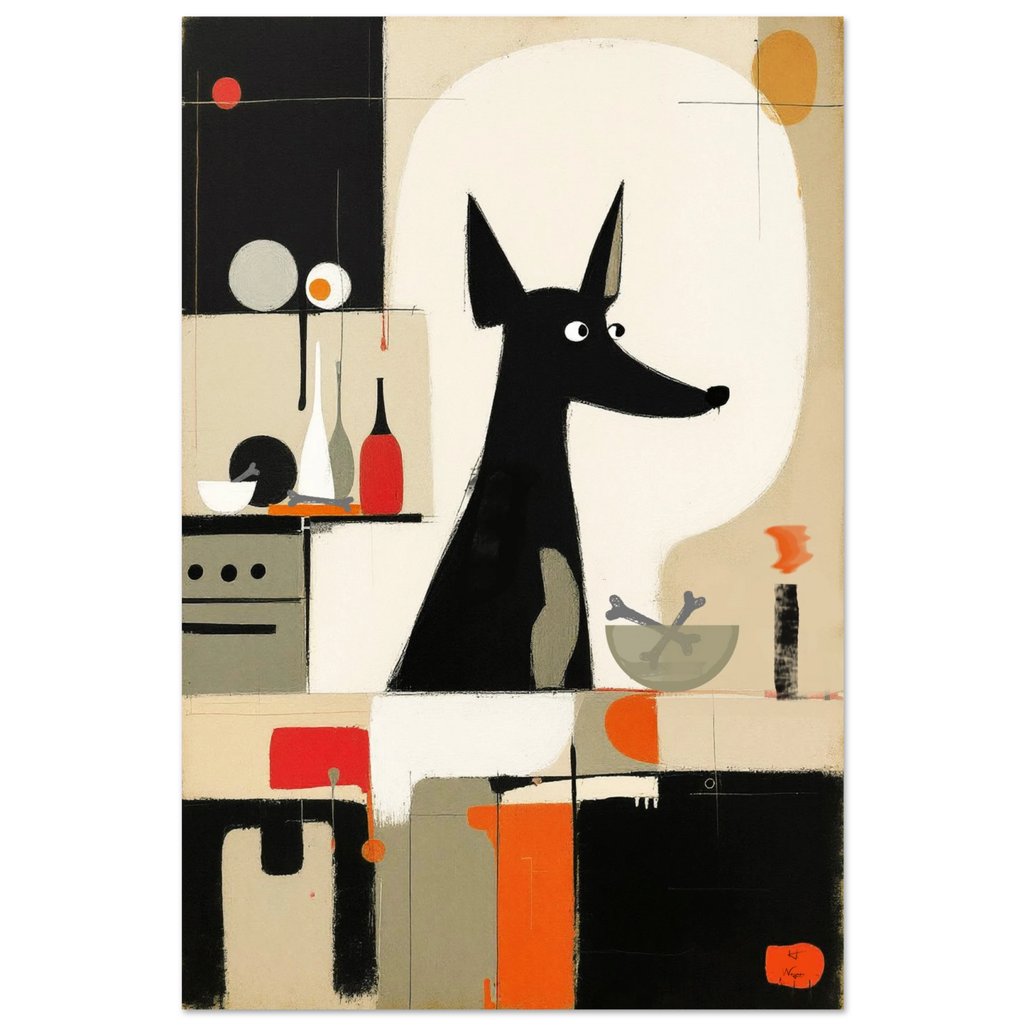 Modern Quirky Abstract Dog Art Print No Frame 60x90 cm 24x36″ Premium Matte Paper Poster