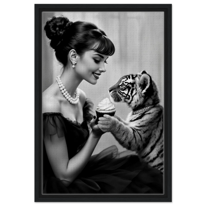 Audrey Hepburn Tiger Cub Art Print Black Wood Frame 40x60 cm 16x24″ Framed Canvas