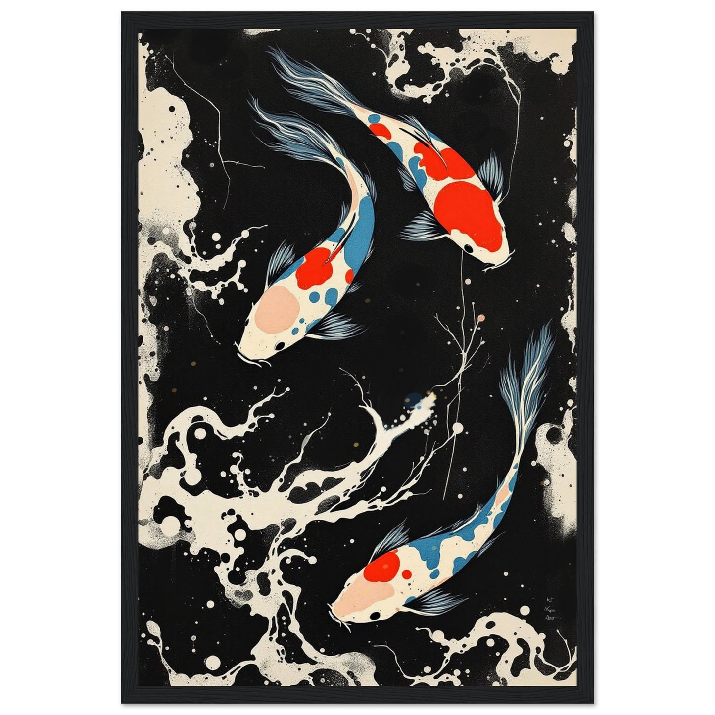 Modern Black White Koi Fish Ocean Art Print 30x45 cm 12x18″ Museum-Quality Matte Paper Wooden Framed Poster Black Wood Frame