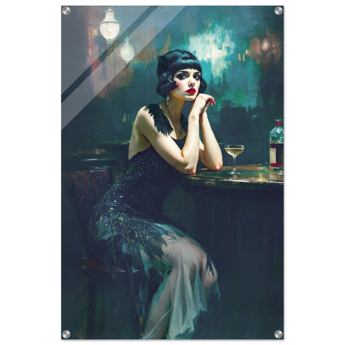 Jazz Age Speakeasy Flapper Art Print 60x90 cm 24x36″ Sleek Acrylic Print No Frame